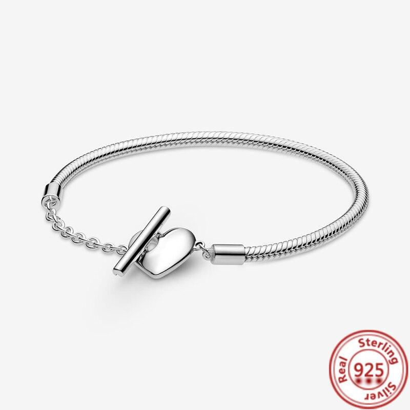 Классическая серия, браслет в виде сердца из 100% стерлингового серебра 925 пробы, подходит для оригинальных бусин, подвесок, сделай сам, двойной слой, ювелирное украшение для любви, подарок