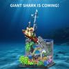 2932PCS Great White Shark Fishing Boat Building Blocks Ocean Scene Model Bricks Desktop Ornaments Kids Educational DIY Toy Gifts