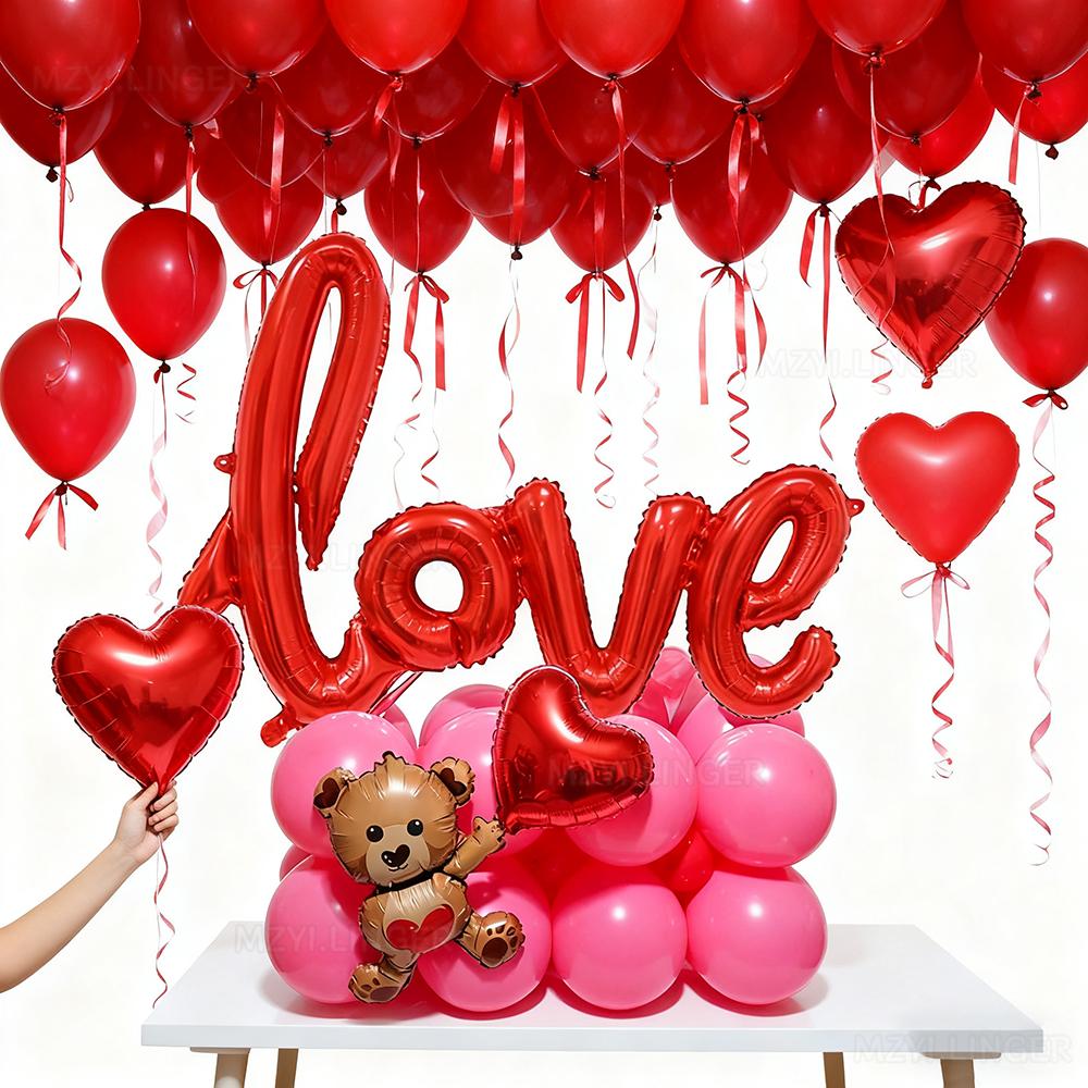 Набор воздушных шаров LOVE с мишкой Love, шары из алюминиевой пленки, для Дня святого Валентина, свадьбы, дня рождения, вечеринки, душа, фотореквизит