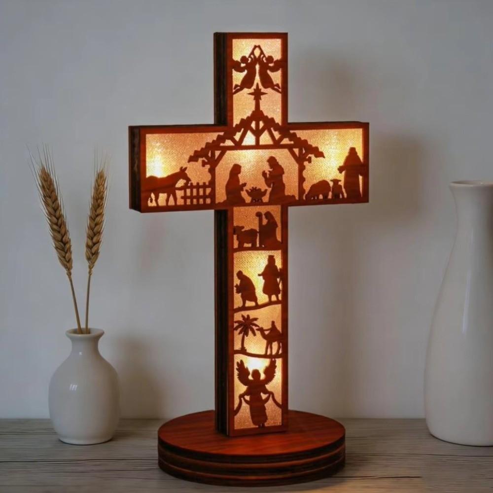 Vintage Desktop Cross Ornament Wooden Decoration Carving Hollow Decorations  Gift Giving