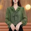 Printed Simple Women's Long-sleeved Shirt Spring New Bow Loose Slimming Top