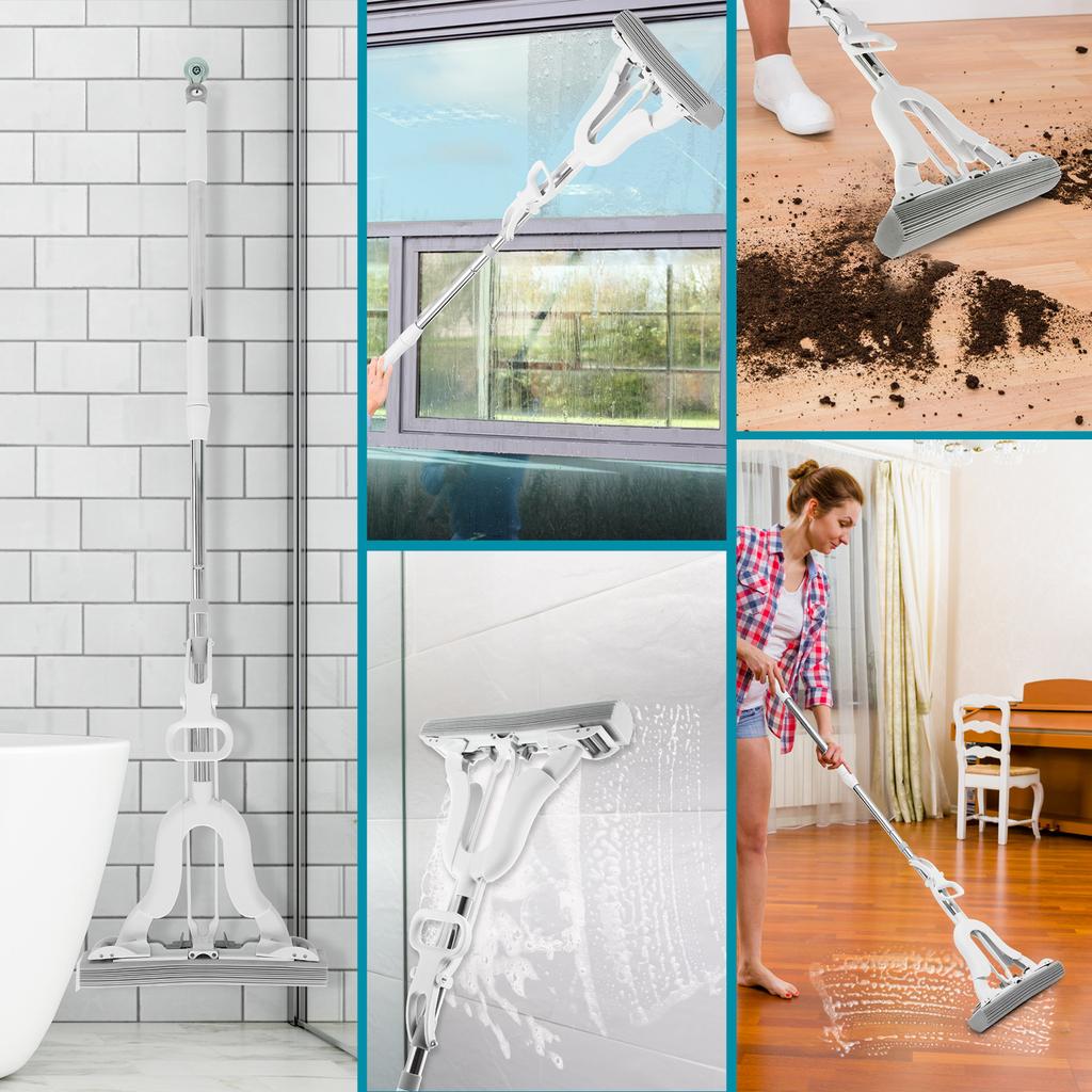 Швабра-губка для мытья пола Бесплатная ручная стирка Отжим хлопчатобумажной насадки Замена супер впитывающей влажной и сухой швабры с губкой-валиком