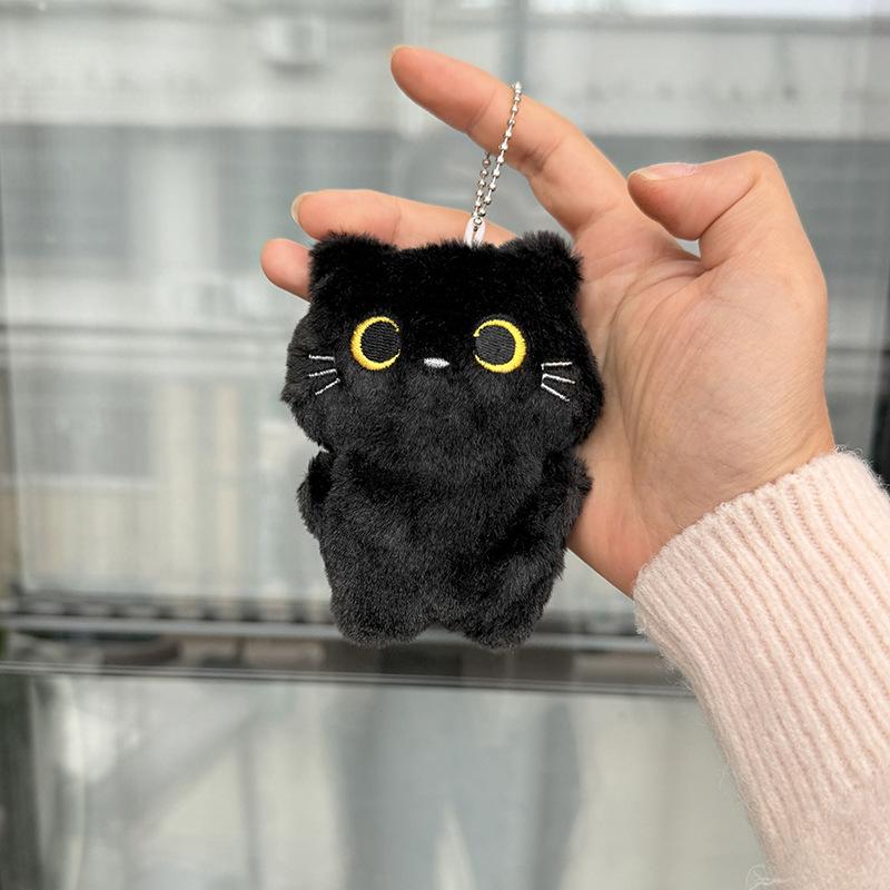 Soft Fluffy Black Cat Plush Keychain Adorable Cartoon Animal Pendant Skin-friendly Soft Filling Accessory for Key Holder BFF Gift