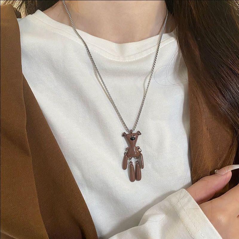 RUI RUI YU, модное ожерелье с подвеской в ​​виде плюшевого мишки кофейного цвета для женщин и мужчин, подвижная цепочка для свитера из титановой стали в стиле ретро, ​​ювелирные изделия, подарок на вечеринку