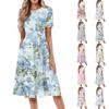 Женское повседневное модное платье миди с круглым вырезом и коротким рукавом с цветочным принтом