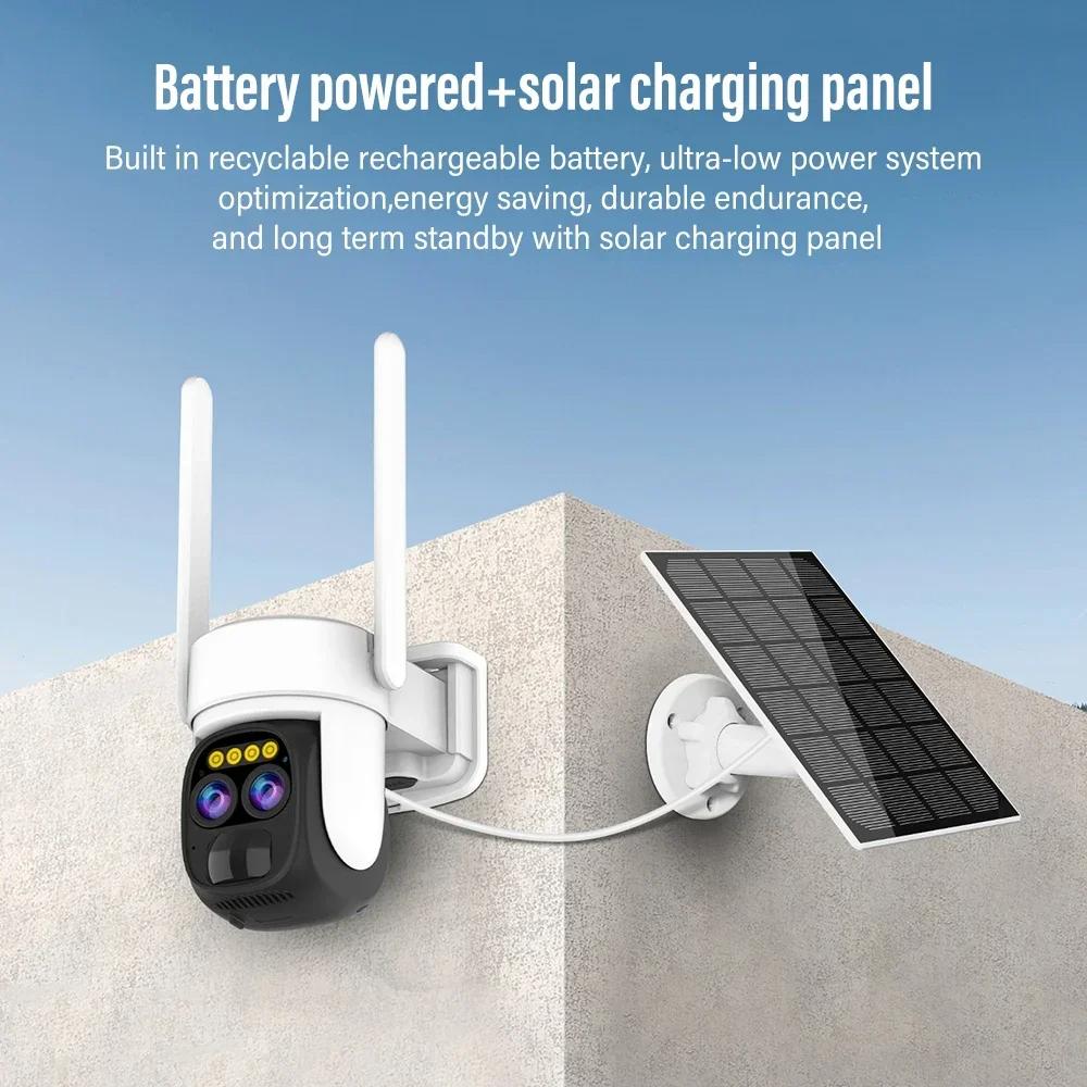 4K 8MP двойной объектив Wi-Fi солнечная камера уличная 10-кратный оптический зум двусторонняя аудио цветная камера ночного видения со встроенным аккумулятором камера безопасности