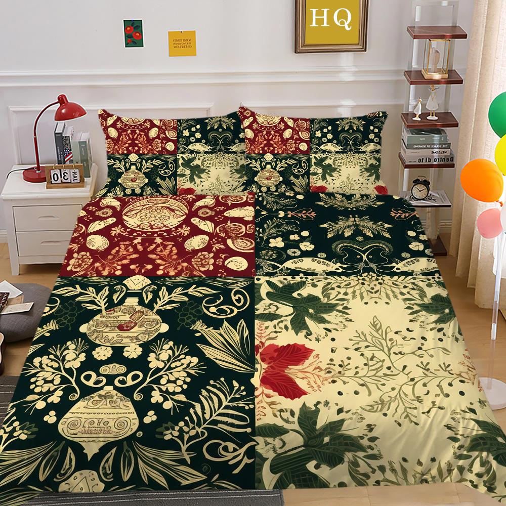 Рождественская печать 3D-печать Полиэстеровая наволочка Пододеяльник Набор из двух или трех предметов