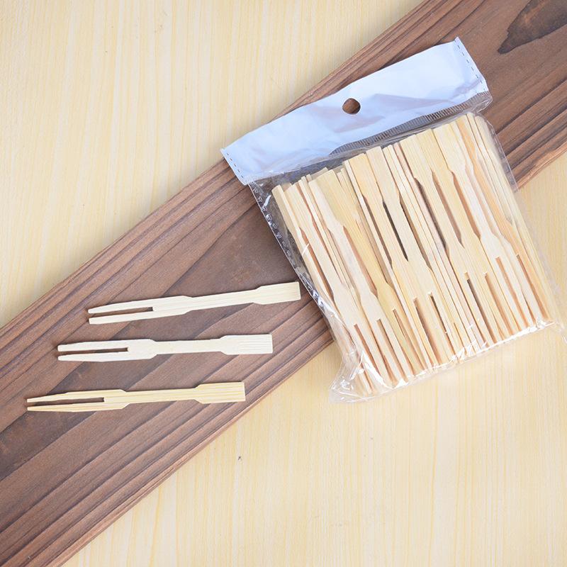 Bamboo Fruit Forks 100Pcs Disposable Food Picks, Natural Bamboo Cake Dessert Forks for Party Snack Fruit Pastry, Eco‑Friendly Small Food Fork for Home