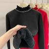 Women's Autumn Winter Thickened Fleece-Lined Base Knit Sweater Half High Collar Slim Jumpers Pullovers Plus Velvet Warm Knitted Tops
