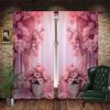 Pink Cherry Blossom Printed Curtains Romantic Flowers 3D Curtains Warm Girls Room Decorative Curtains a Set of Two