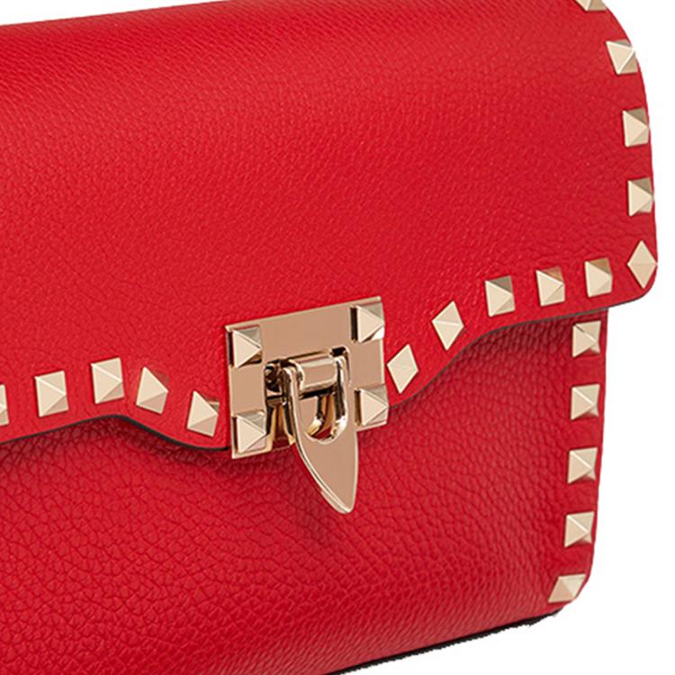 Valentino Rockstud Studded Edge Hook Closure Calfskin Messenger Bag Women Shoulder Bag Red VW2B0181VSFJU5