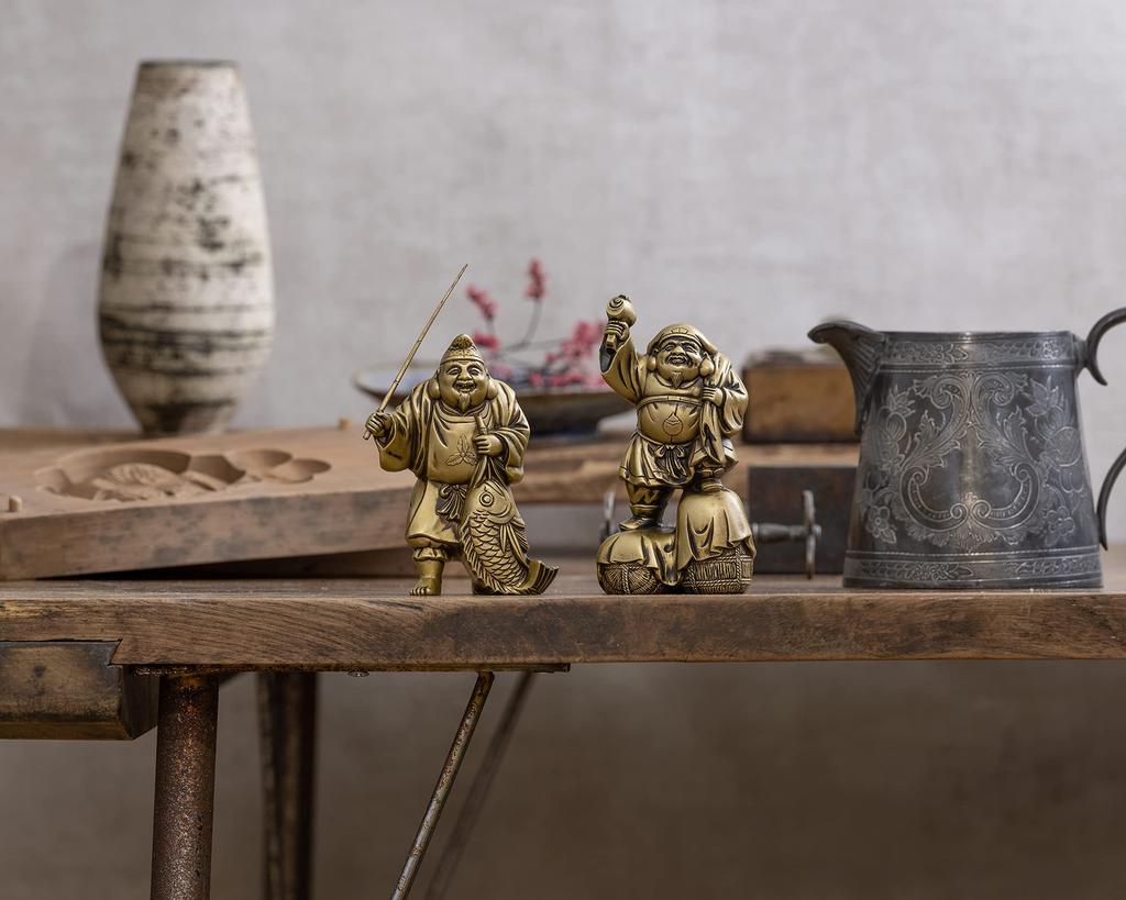 Seven Lucky Gods of Good Luck Daikokuten Silky Gold Buddhist Hideun Makita Buddha Statue Ornament Takaoka Copperware Sculptor Prototype_Kobiki