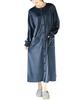 ON NISHIKI Winter Long Pajama Fluffy and Warm Stretch Long Loungewear Women's Nightgown, Sleeve, Open-Front Dress, Velvet, Length, (Navy 1/LL/77515)