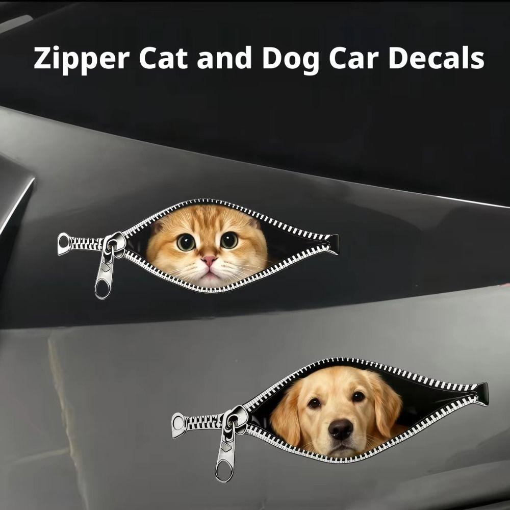 Waterproof Cat Car Sticker Zipper Design Car Window Glass Sticker Pet Lover Decoration