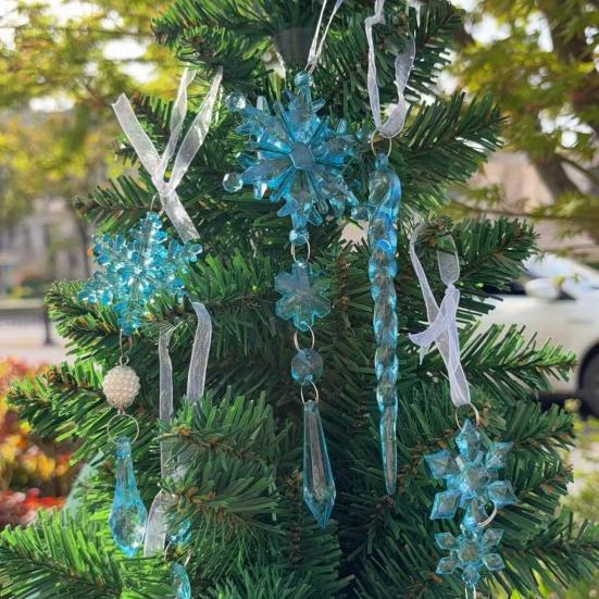 18 Pcs Crystal Christmas Ornaments for Tree Clear Acrylic Snowflake Icicle Hanging Ornaments with Drop Pendants Winter Wonderland