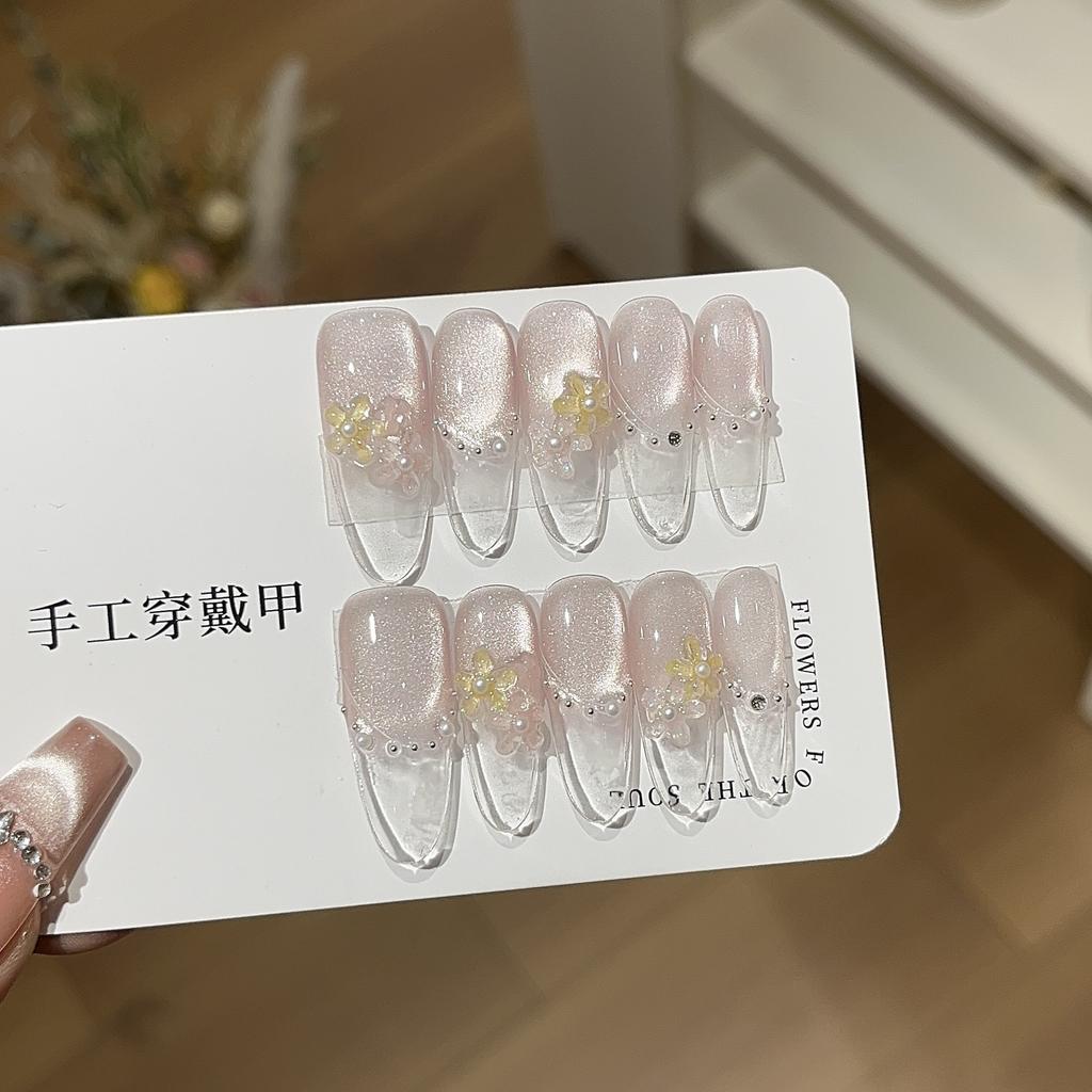 Summer Ice Flowers Sweet Pure Girl Pink Cat Eyes Fingertips Ice-transparent Glassy Flower Wear Armor