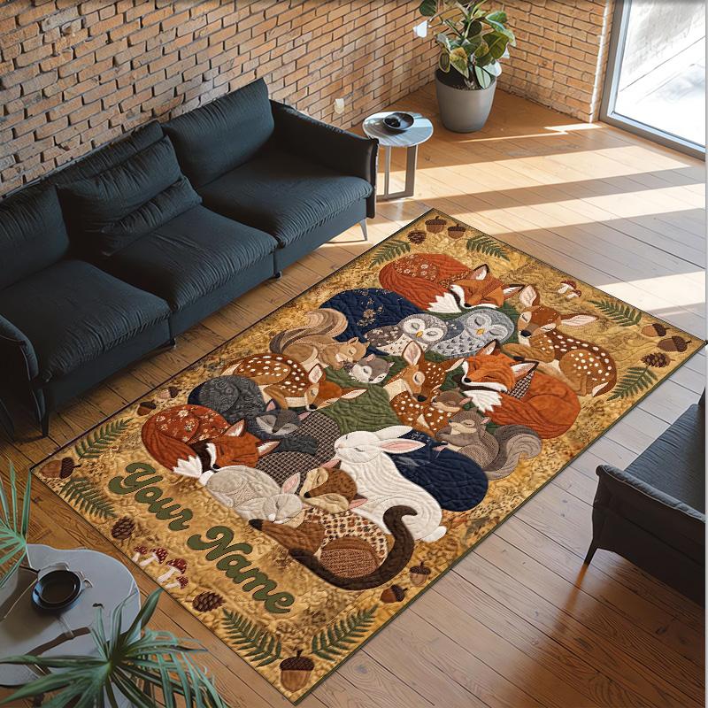 Animals Theme Crystal Velvet Floor Rug Personalized Custom Name Text Warm Carpet Home Decoration