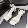 Sandals for Women Summer New Fashion Open Toe Ankle Strap High Heels Outdoor Square Low Ladies Elegant Dress Sandalias Mujer