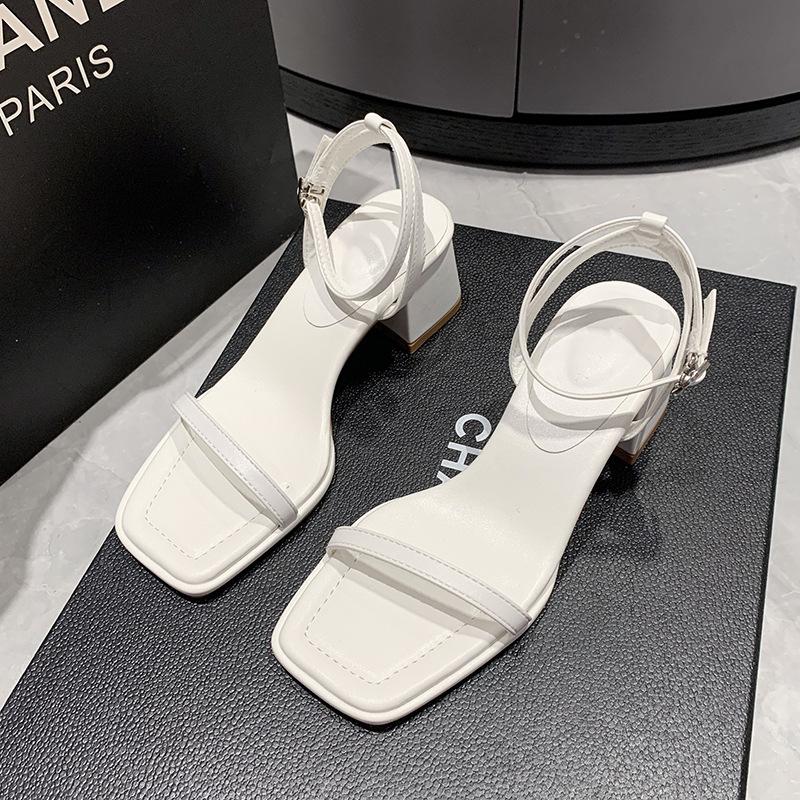Sandals for Women Summer New Fashion Open Toe Ankle Strap High Heels Outdoor Square Low Ladies Elegant Dress Sandalias Mujer