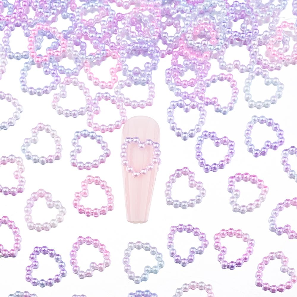 450-100 шт., полые сердечки, жемчужные подвески для дизайна ногтей, белые, розовые, фиолетовые, жемчужные, сердечки, звезды, плоские, 3D, украшения для ногтей, сделай сам, аксессуары для ногтей