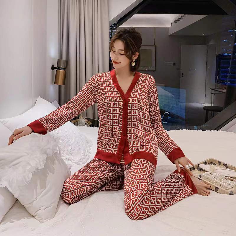 Spring Autumn Comfortable Letter Pattern Women Pyjamas Home Suit Fashion Thin Long Sleeve Set Pajamas