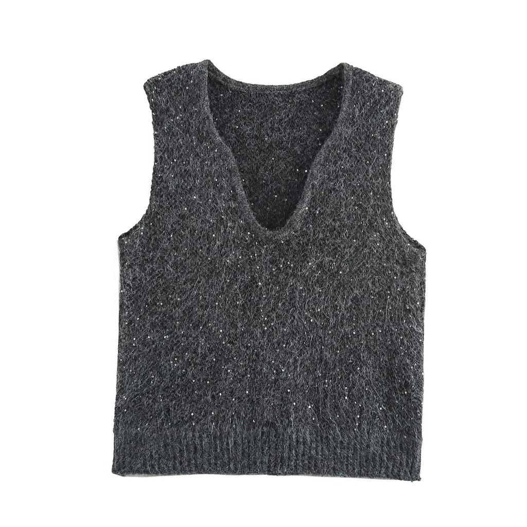 Spring 2025 Women's European-American Style Ruyi Collar Sleeveless Knit Vest