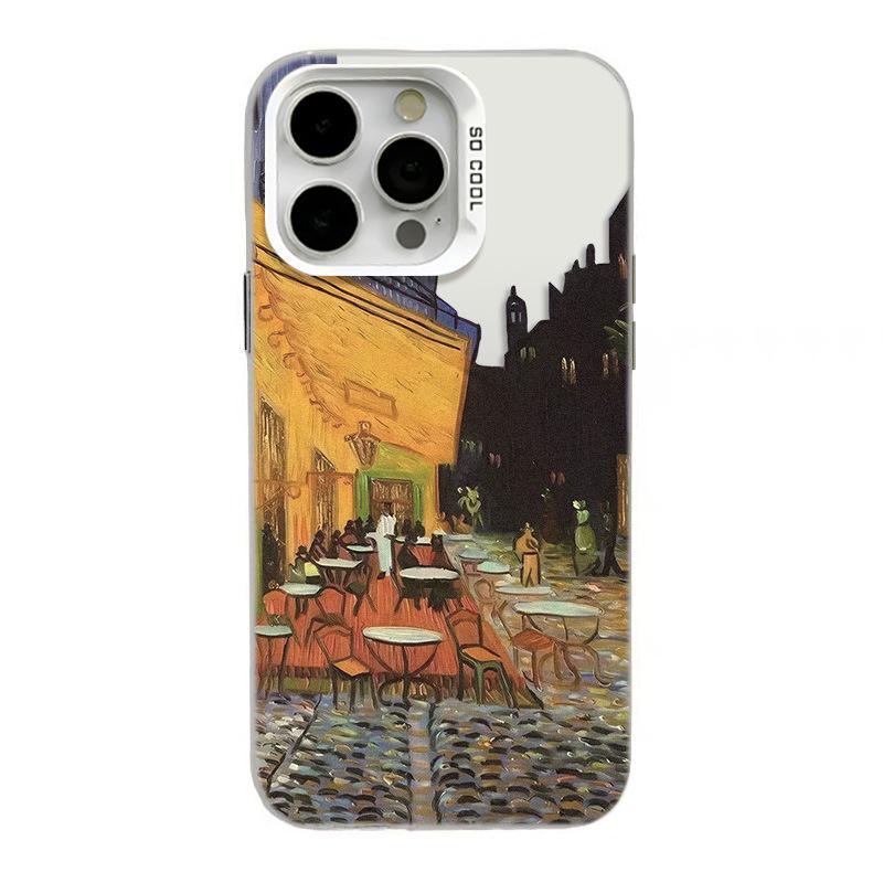 Серебряный чехол для iPhone 13/14 Pro, 15 Pro Max, 16 Pro, 17 с новым дизайном в стиле масляной живописи