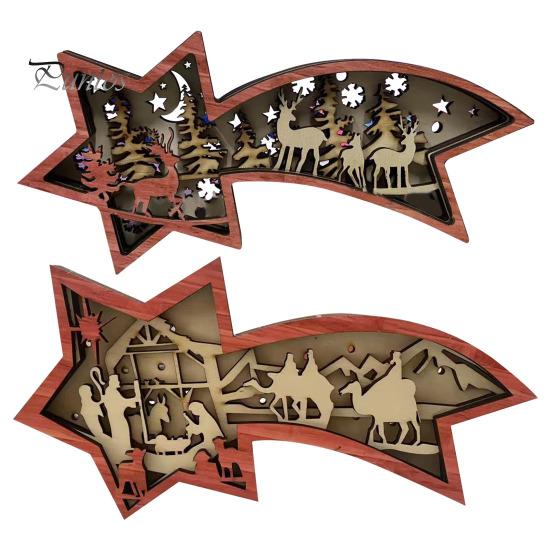 3D деревянная резьба светодиодный ночник резной олень рождественская елка снежинка лампа рождественская настольная статуэтка для домашнего офиса полка декор