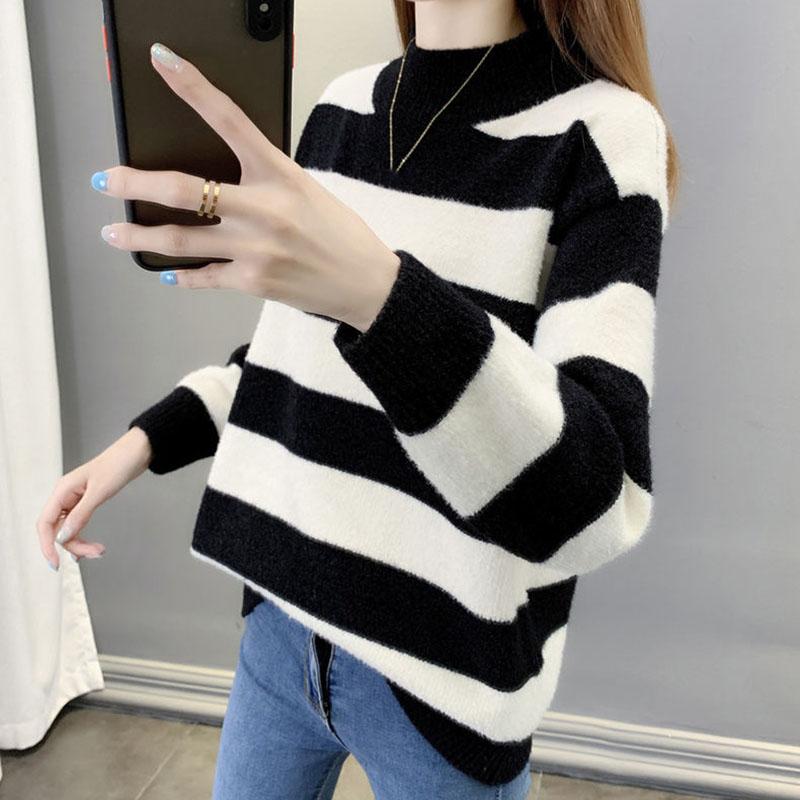 Полосатые цветные свитера из синели, женские осенне-зимние свободные утолщенные вязаные пуловеры в корейском стиле, повседневные джемперы большого размера