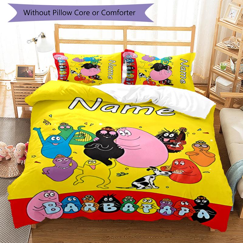 3pcs Custom Name Barbapapa Bedding Set Duvet Cover Closure Includes 1 Duvet Cover & 2 Pillowcases for All Seasons Bedroom Decor