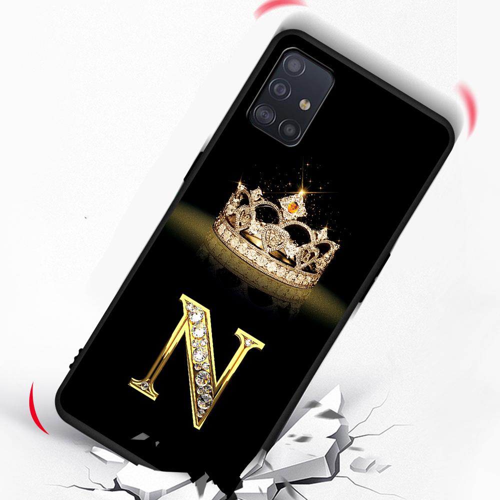 Diamond Crown Letter Case for Samsung Galaxy A52 A12 A53 A51 A32 A21s A22 A31 A72 A02s A13 5G A11 A41 A03s TPU Black Phone Cover