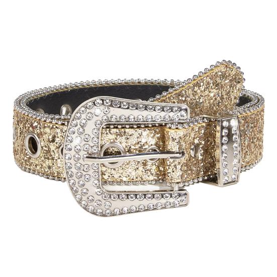 Женский джинсовый ремень с блестящими стразами и несколькими отверстиями, регулируемая длина пояса со сверкающей пряжкой, широкий пояс из сплава