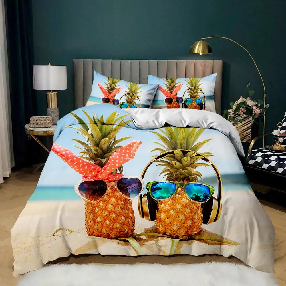 Пододеяльник с рисунком ананаса, белый комплект постельного белья для двоих подростков и взрослых, желтый, абстрактный, тропические фрукты, ананас, полиэстер, одеяло, покрывало