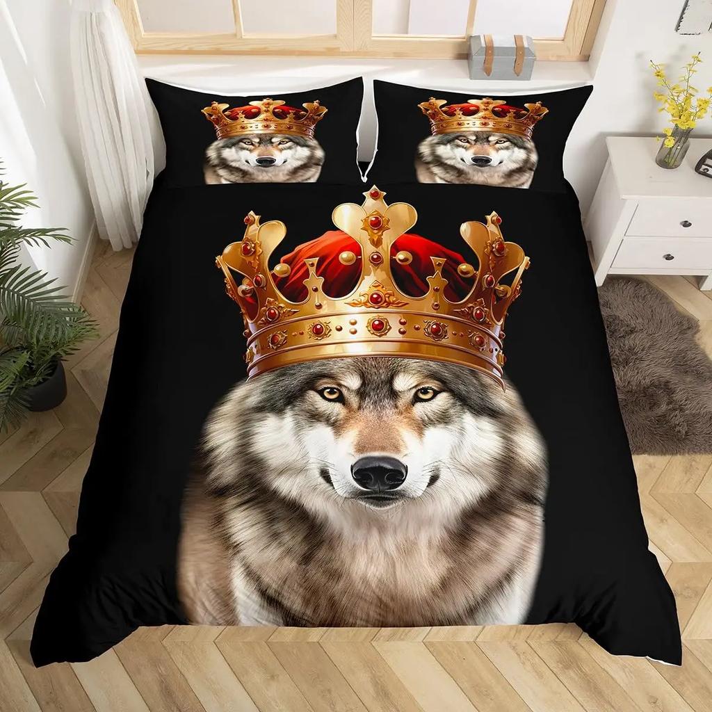 Wolf Warm Comforter Cover King Quen,Safari Animal Beding Set for Young Boys Adult Peoples Wild Wolves Soft Duvet Cover Smoky Mountain Comfortable