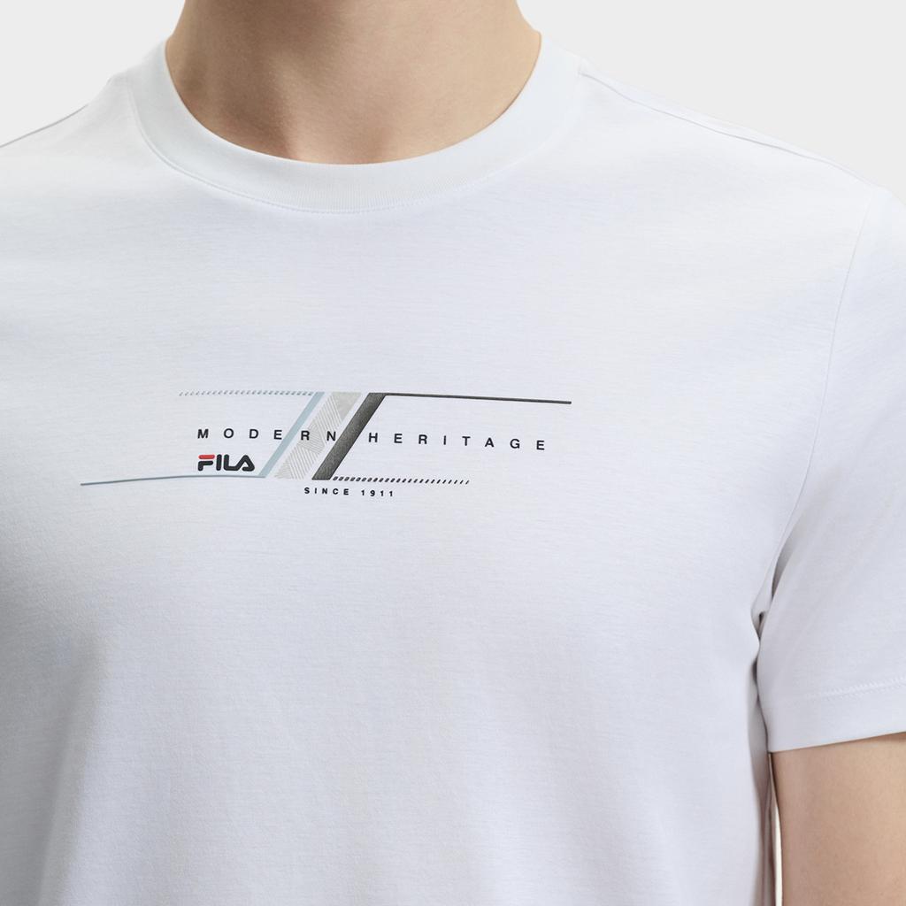 Fila Современное наследие Повседневная дышащая футболка с коротким рукавом Мужские топы Стандартный-Белый F11M431103FWT