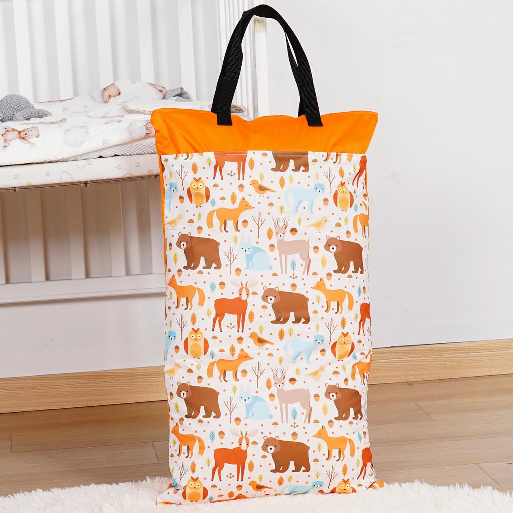 Happyflute Reusable Hanging Wet Dry Cloth Diaper Bag With Double Zippered Pockets 40*70cm