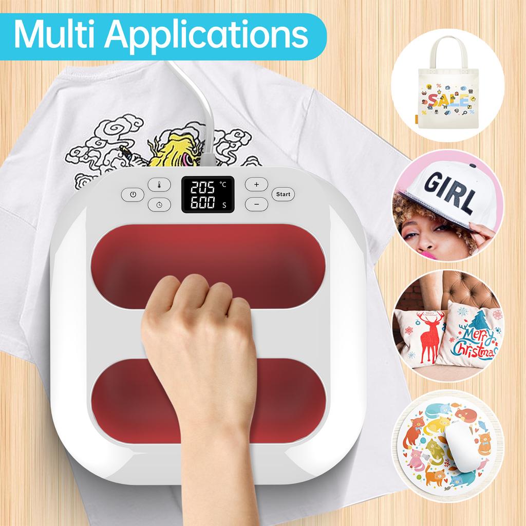 Handheld Heat Press Machine 9''x9'' Iron Press Fast Heat Up Adjustable Temperature and Timer Auto