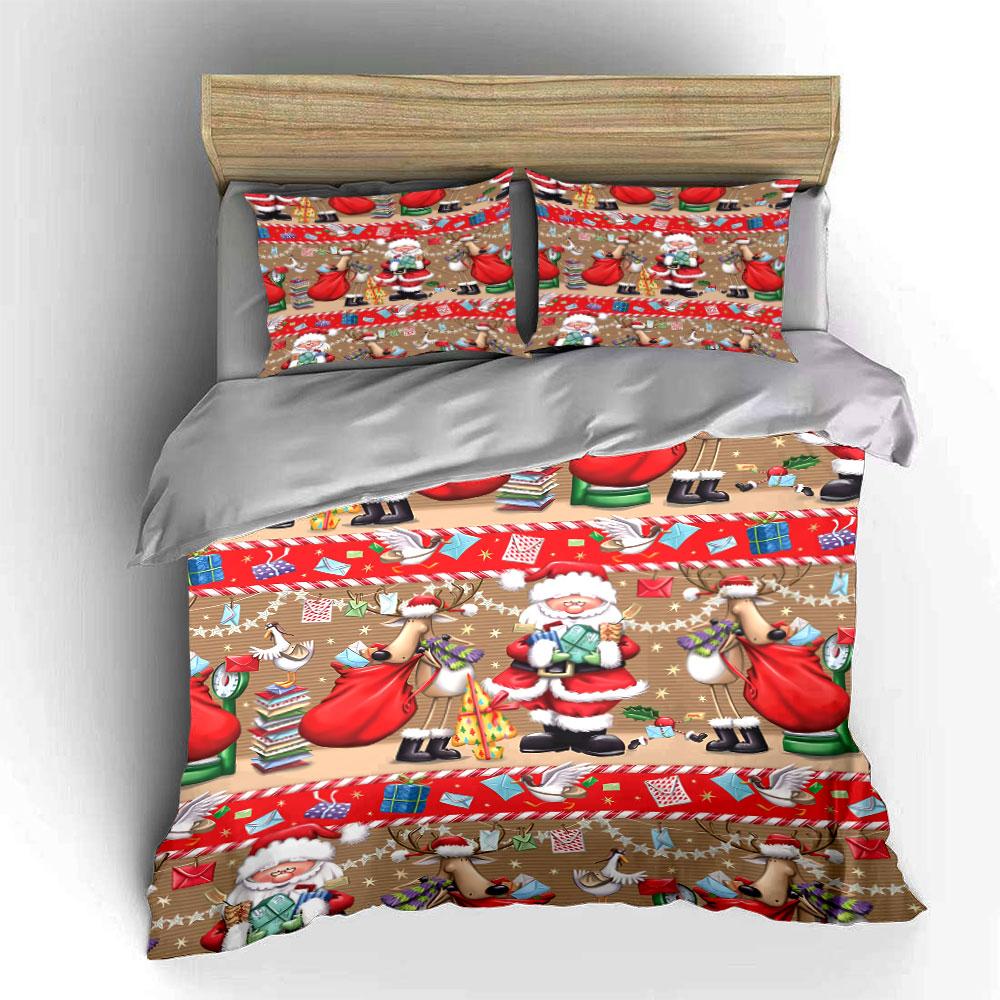 Santa and Reindeer Holiday Print Bedding Duvet Cover Set Duvet Cover Pillowcases (1*Duvet Cover 2*Pillowcases, without duvet insert)