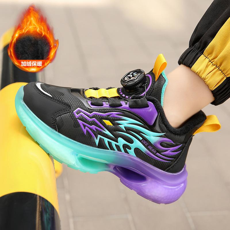 New Classmate Sports Shoes Velvet Cotton Shoes Two Cotton Children and Boys Running Shoes Rotating Winter Buttons