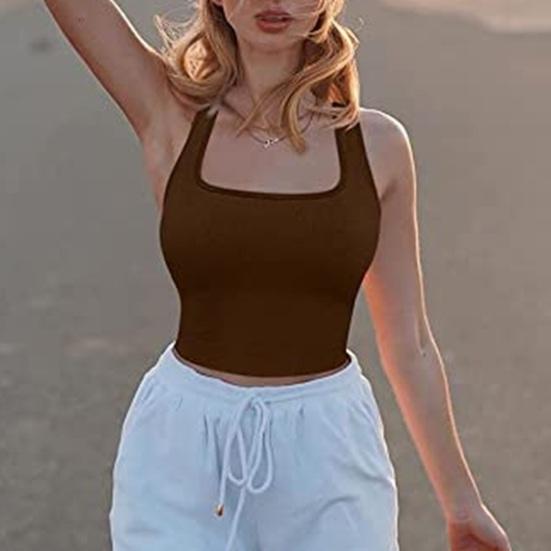 Женский спортивный жилет с круглым вырезом без рукавов, однотонный, эластичный, облегающий