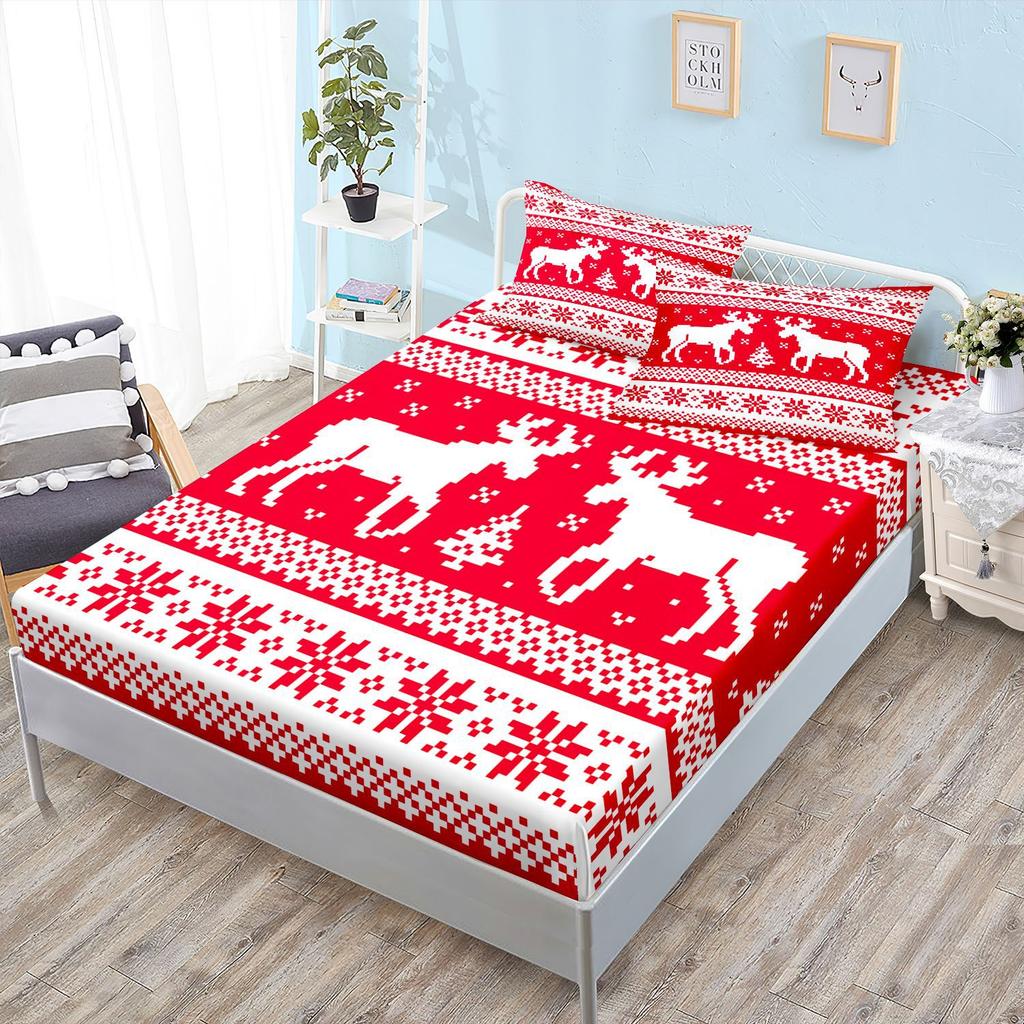 Sheet Three-Piece Bedspread Pillowcase Christmas Mattress Protective Cover