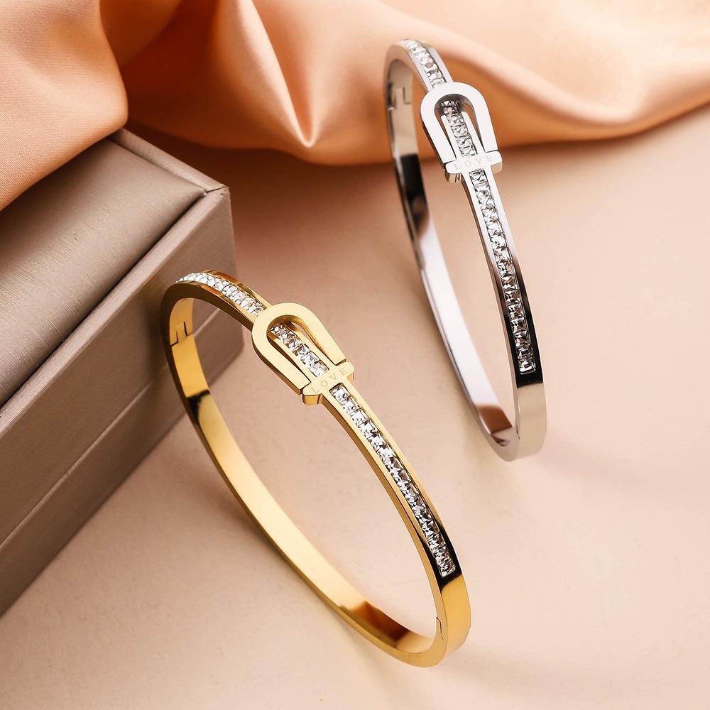 Luxury U Shape Clasp Bracelet Shiny Women's Open Bracelet Rhinestone Inlay Bangle Jewelry Gifts