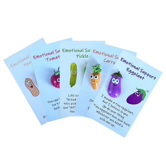 5Pcs Cute Pickle Design Pocket Hug Cards Emotional Support Pickle Tomato Eggplant Peanut Carrot Positive Cards Set for Graduation