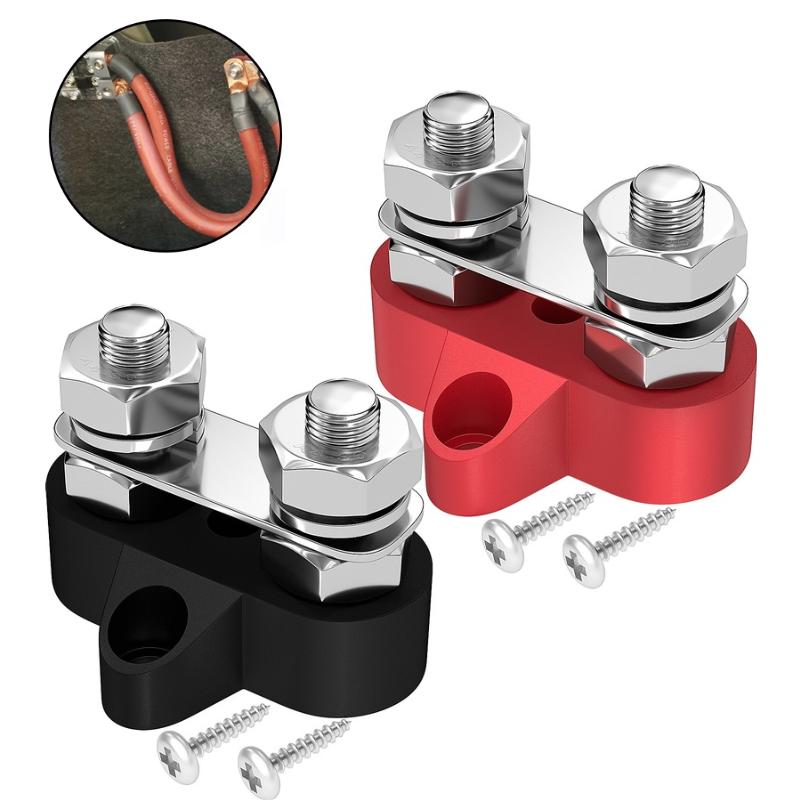 Шпилька клеммного блока Daul, двойная клеммная колодка M8 постоянного тока, 48 В, силовая клеммная колодка, положительные отрицательные фиксированные болты проводки для грузовика, лодки, автофургона