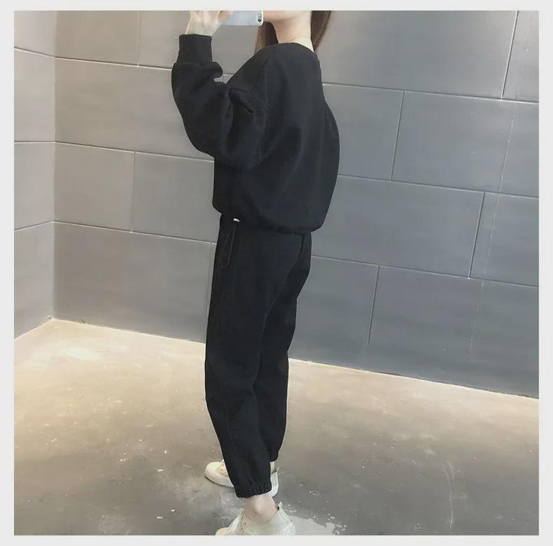 Женский повседневный костюм-двойка весна-осень 2023: Модный свободный комплект из толстовки и брюк
