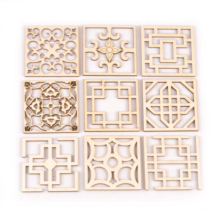 Unfinished Wood Slices Round Square Lace Pattern for DIY Crafts Wooden Ornaments Scrapbook Home Decor Accessories