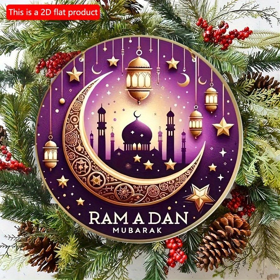 2D Flat 20*20cm 1pc Ramadan Mubarak Golden Moon Stars Patterns Islam Muslim Party Supplies, High Quality Purple Window Pendant, Suitable For Ceiling