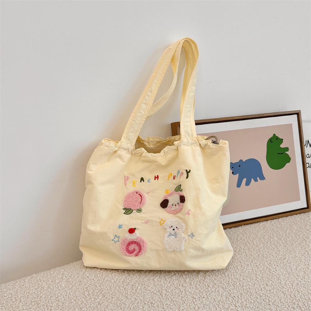 Сумка через плечо с вышитым милым щенком, вместительная, повседневная, универсальная, портативная, с завязками, вместительная