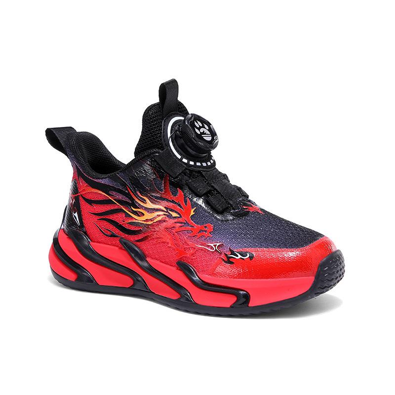 Красные спортивные кроссовки для мальчиков Осень 2025 с вращающейся пряжкой - Дышащие беговые кроссовки для детей