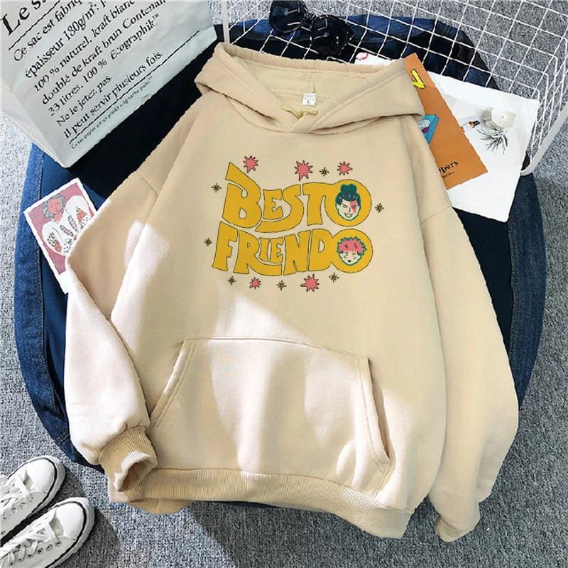 Japanese Anime Besto Friendo Print Clothes Kawaii Cartoon Hoodies Harajuku Leisure Unisex Hooded Sweatshirts Cotton Top